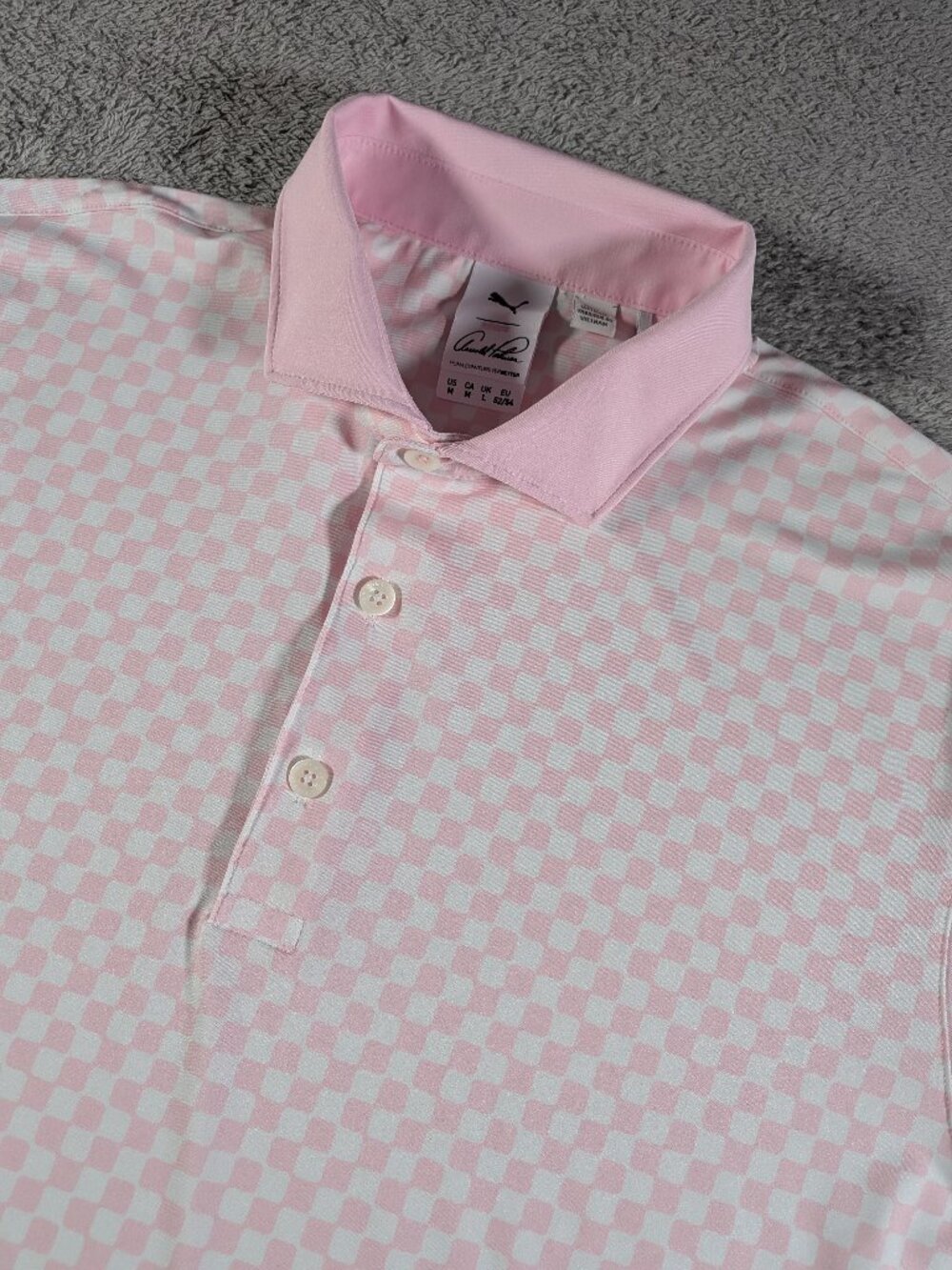 Puma x Arnold Palmer Golf Polo M Pink Mattr Checkered Performance Shirt